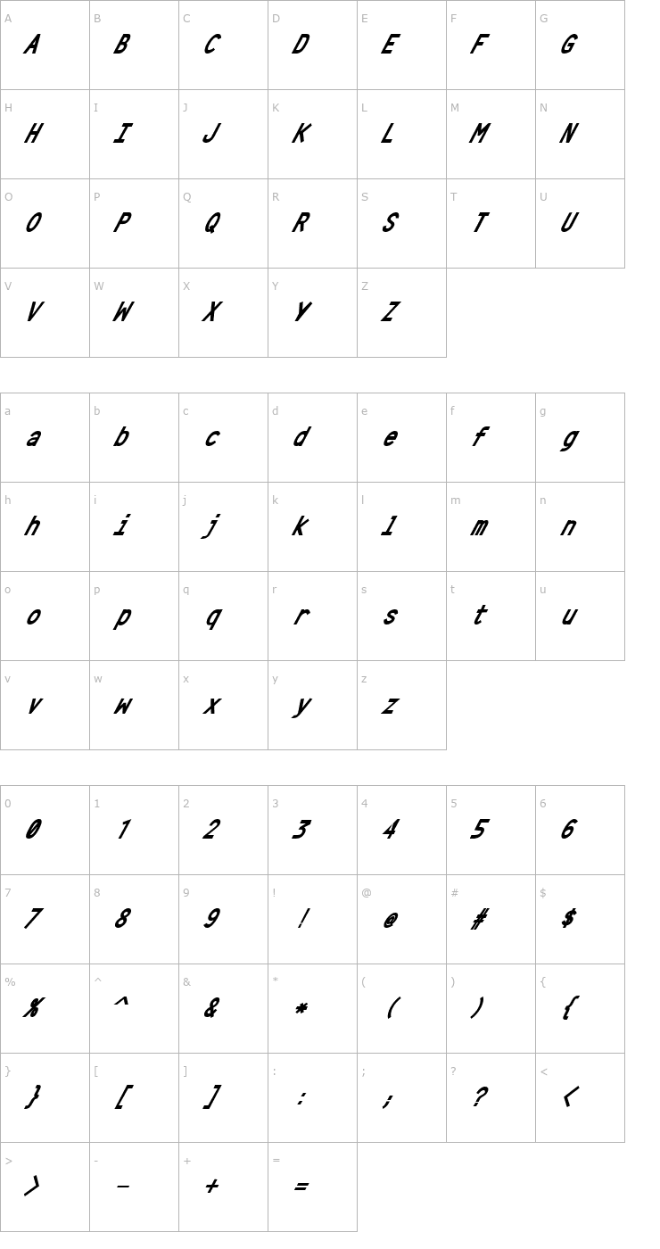 Character Map Crystal BoldOblique Font