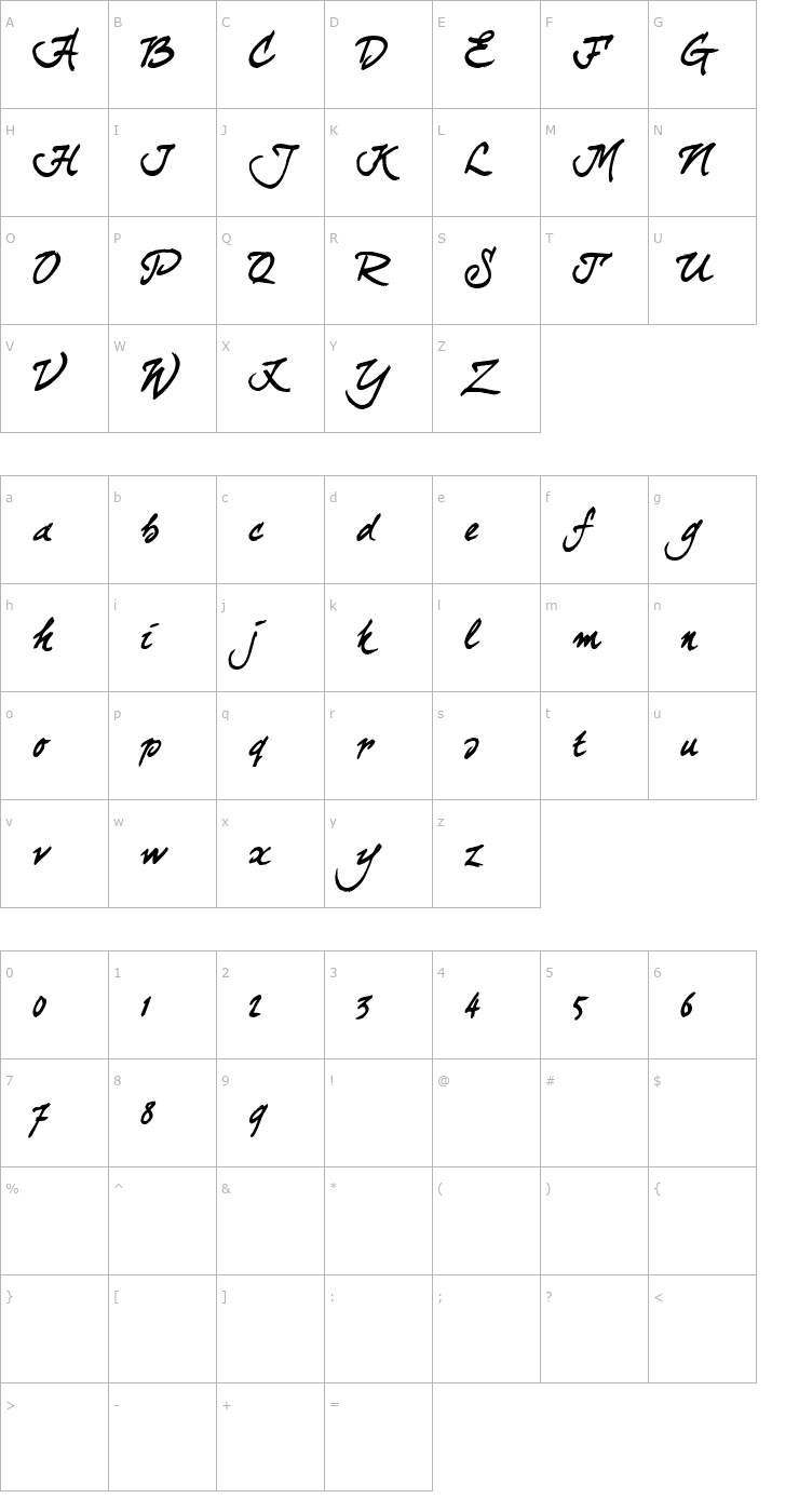 Character Map curlyJoe Font