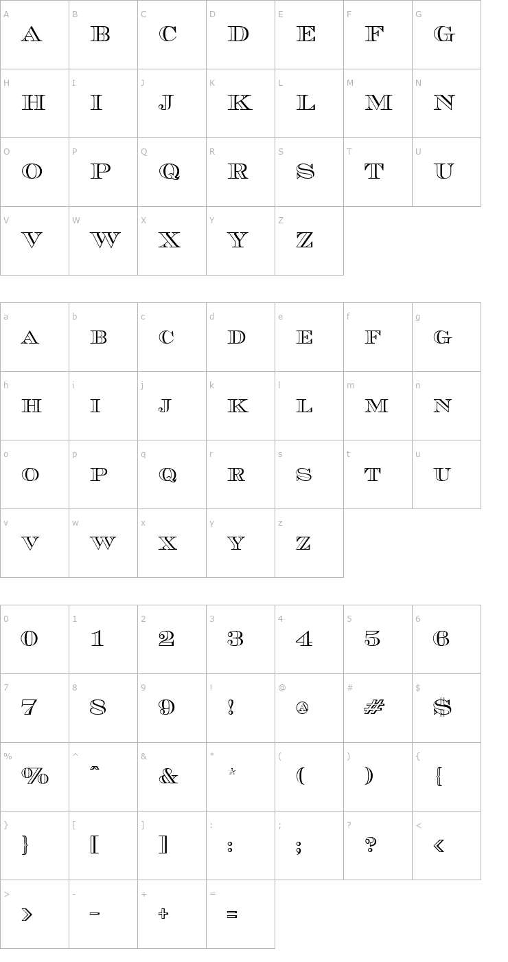 Character Map CurrencyOutline Regular Font