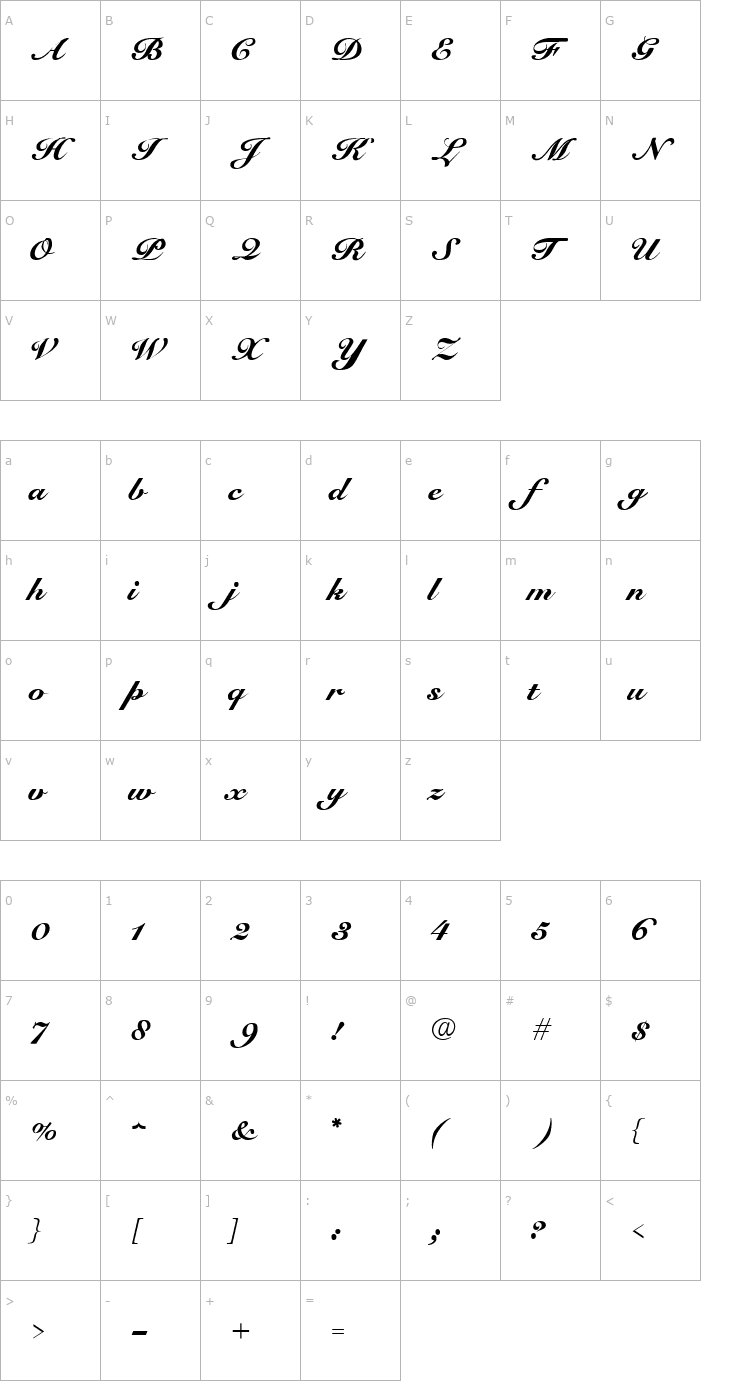 Character Map Cursive Elegant Normal Font