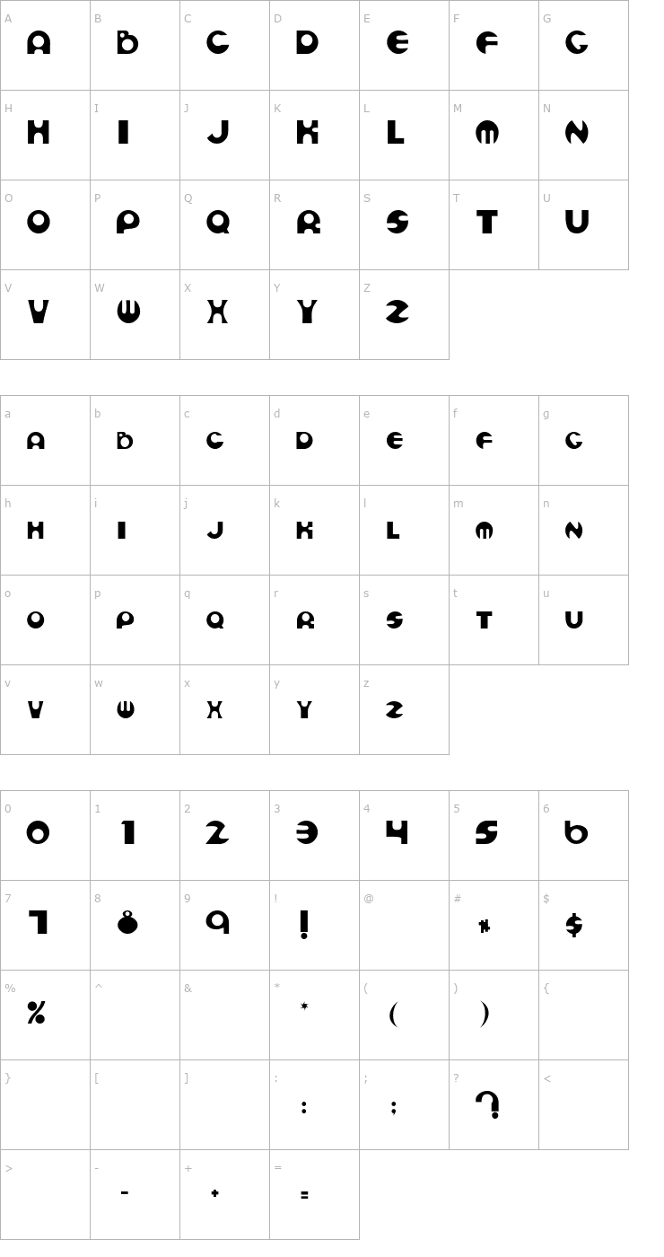 Character Map CurvetteDisplay Font