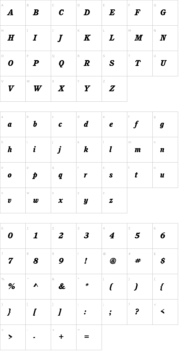 Character Map CushingItcTEEHea Italic Font