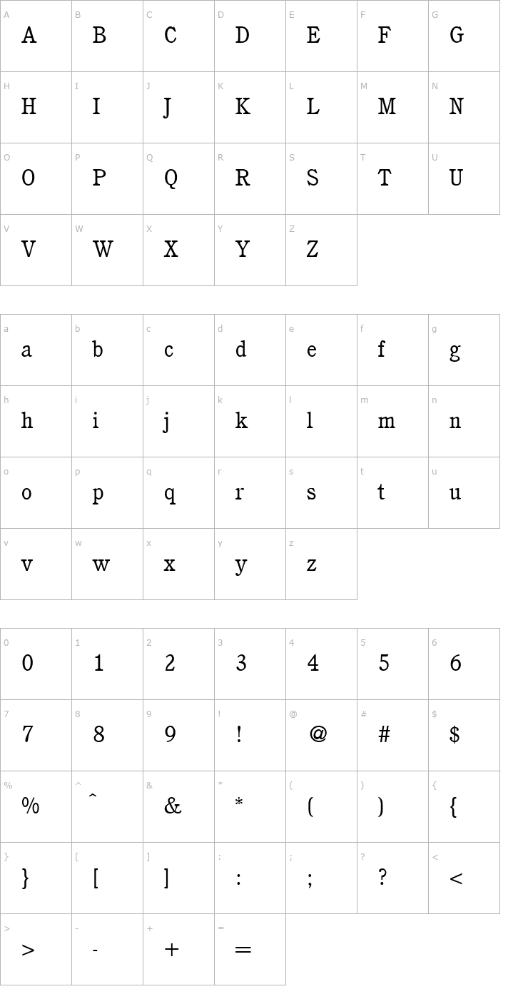 Character Map CushingNova-Regular Font