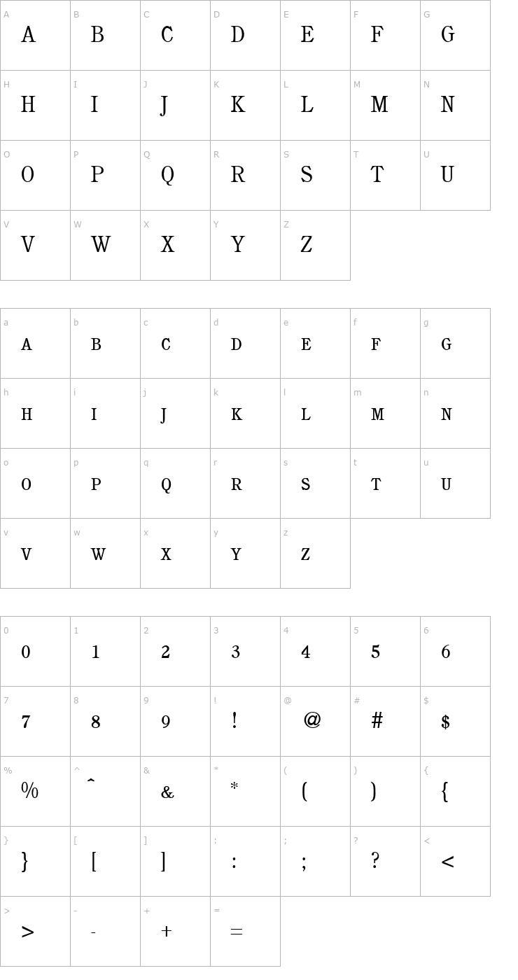 Character Map CushingNovaSmc-Regular Font