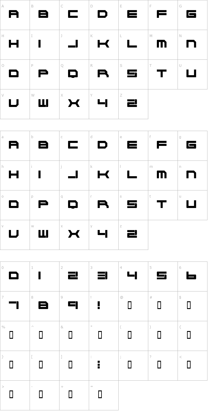 Character Map Cyborg 45 Font