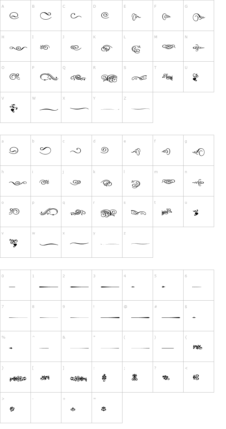 Character Map Dalliance Flourishes Font