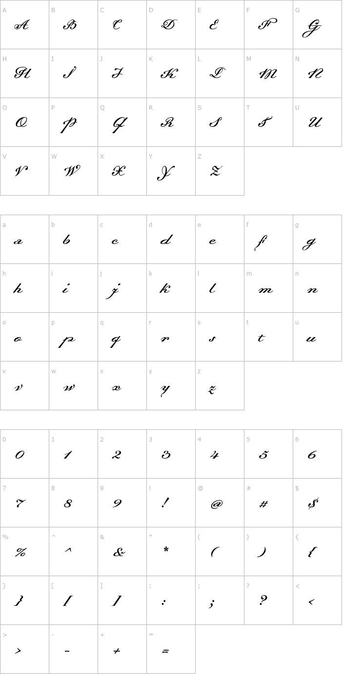 Character Map Dalliance Script Display Italic Font