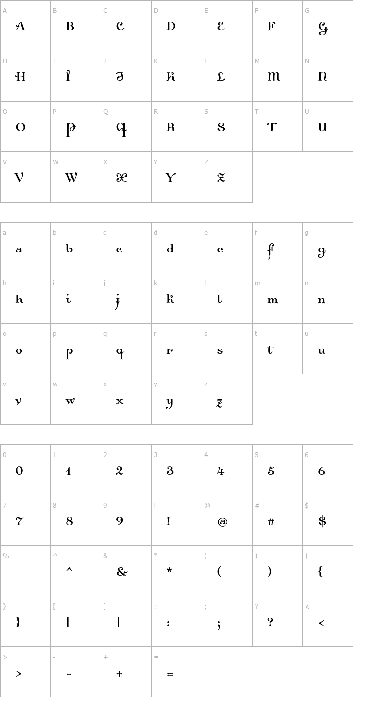 Character Map DallianceRoman Font