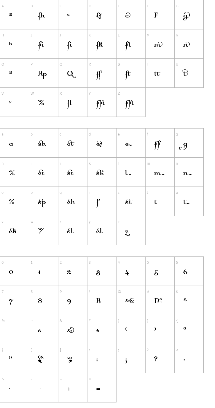 Character Map DallianceRomanLigatures Font