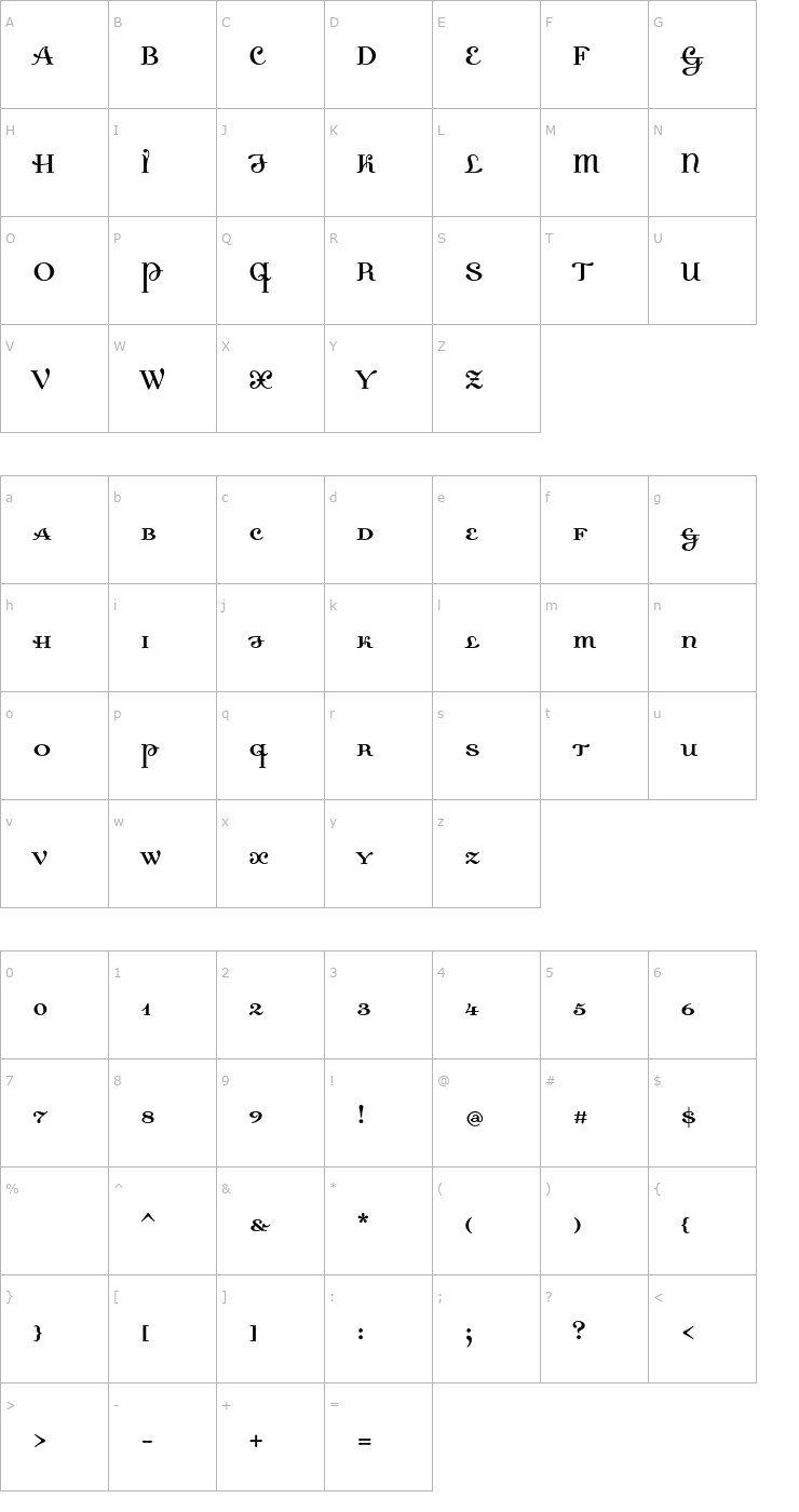 Character Map DallianceRomanSmallCaps Font