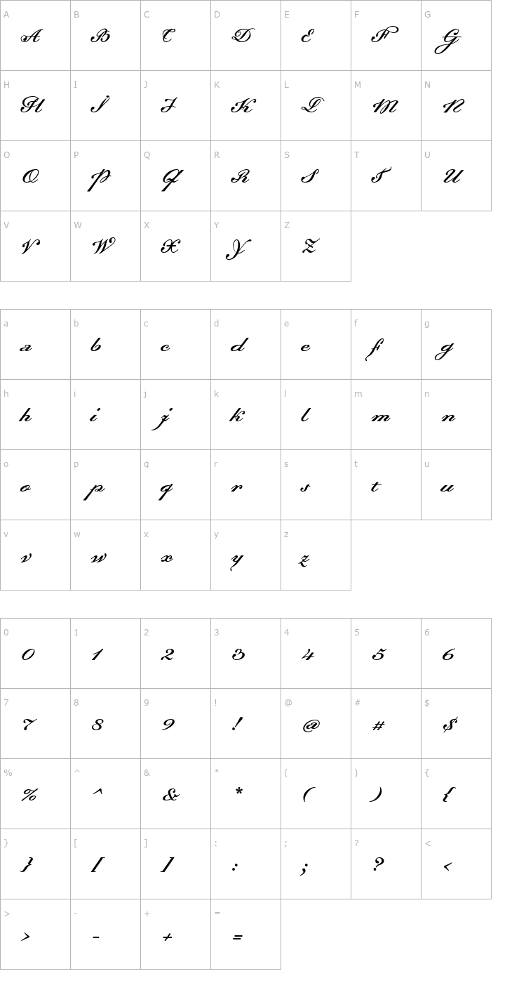 Character Map DallianceScriptDisplay Font