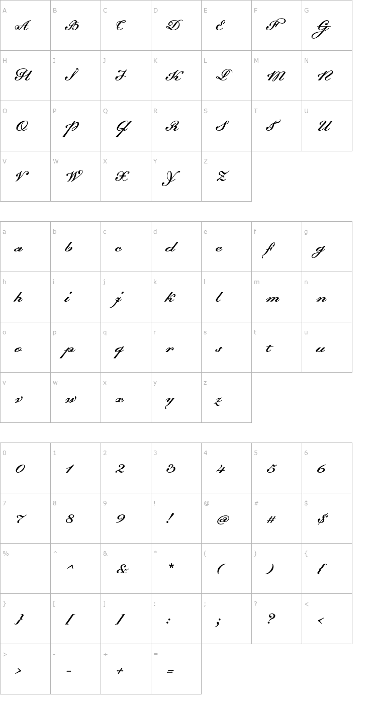 Character Map DallianceScriptDisplay OTF Font