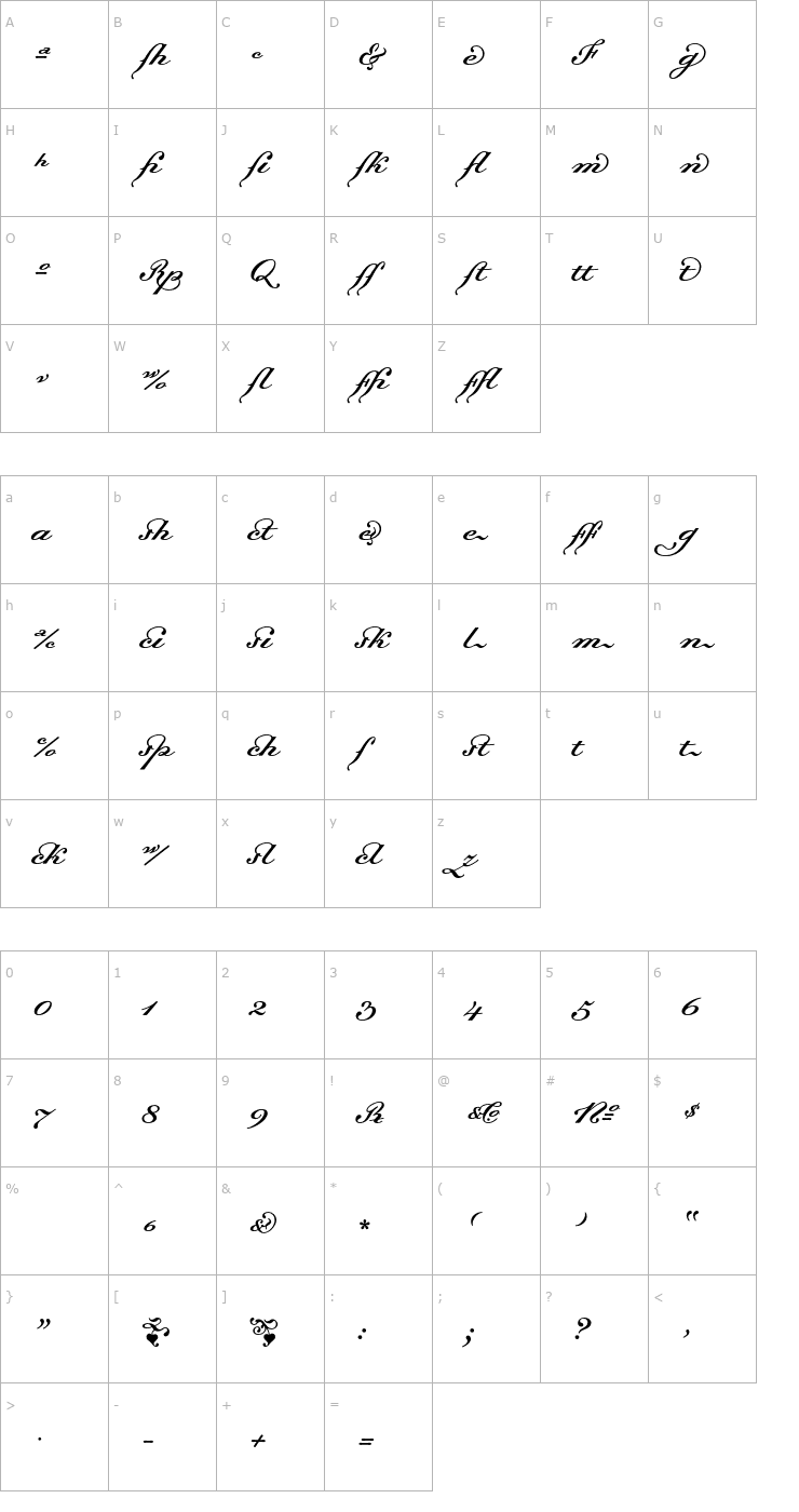 Character Map DallianceScriptLigatures OTF Font