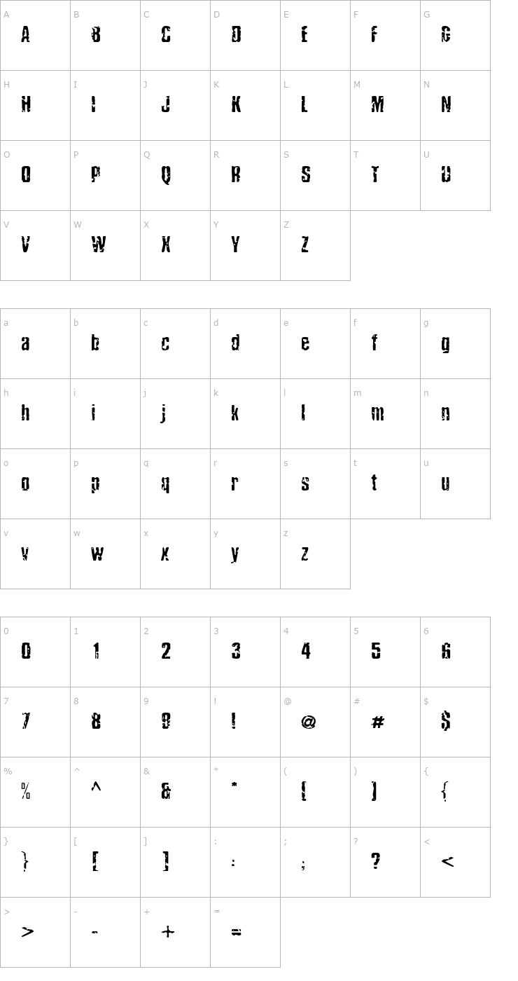 Character Map Damage Font