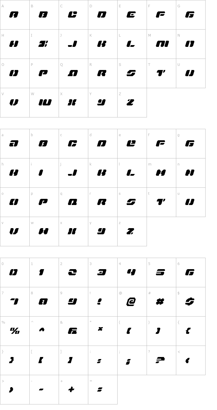 Character Map Dan Stargate Expanded Italic Font