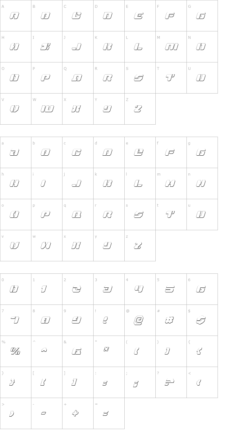 Character Map Dan Stargate Outline Italic Font