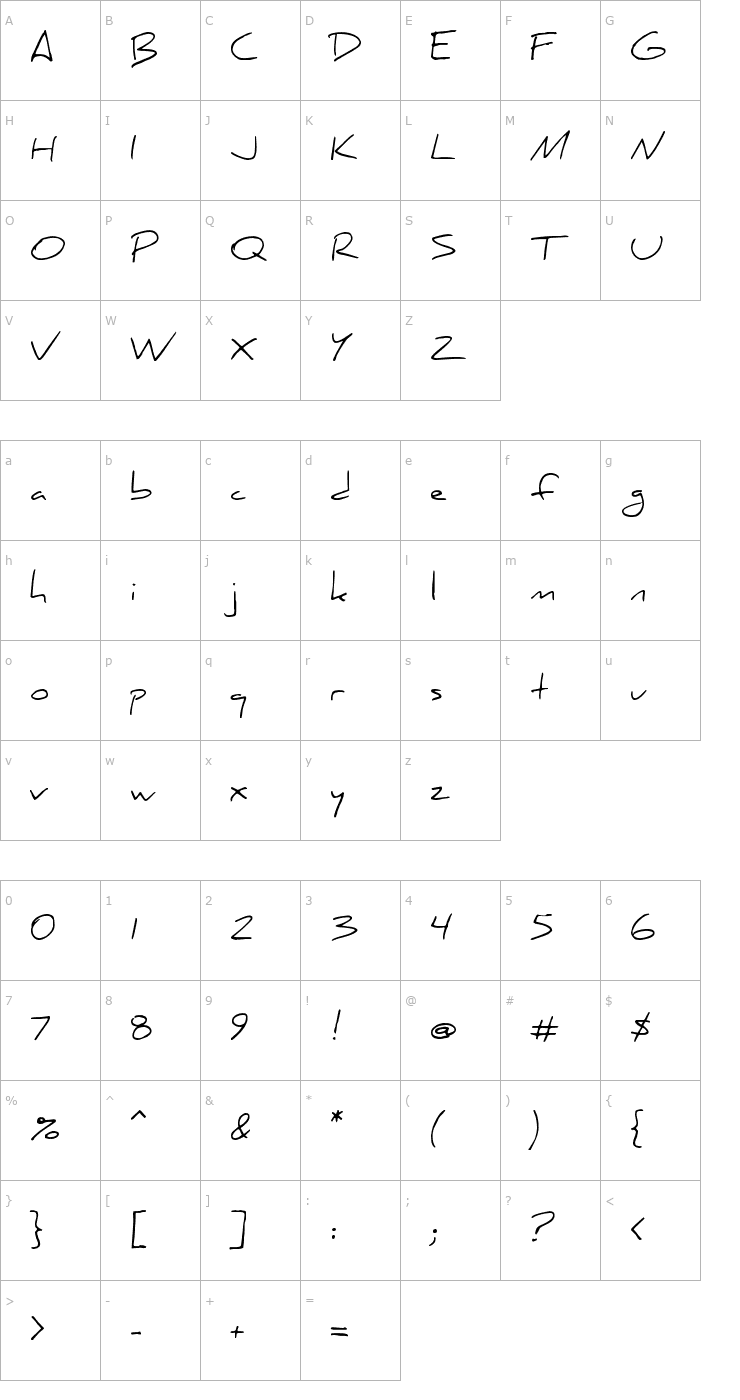 Character Map Daniel Font