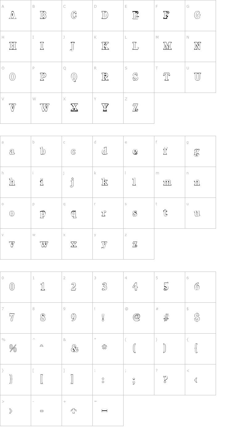 Character Map DanielBeckerOutline Bold Font