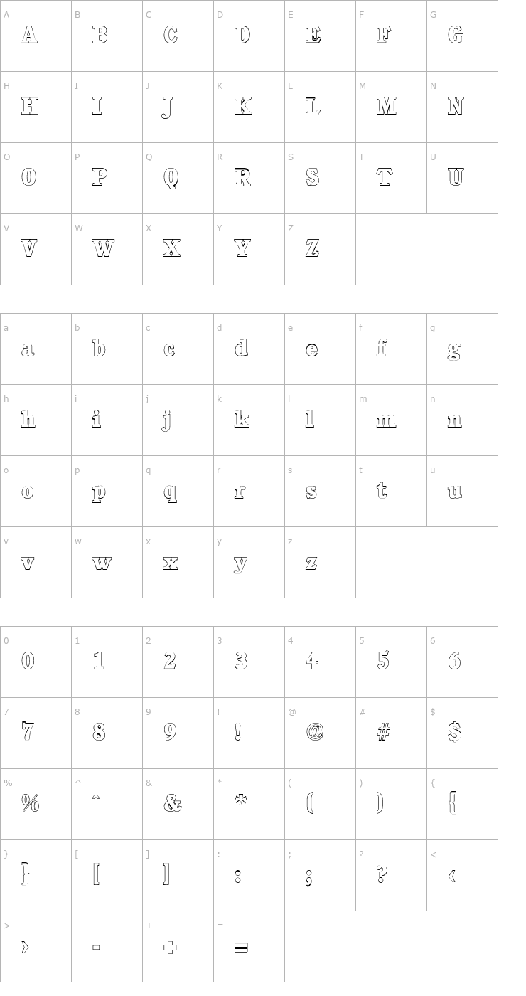 Character Map DanielBeckerOutline-ExtraBold Font