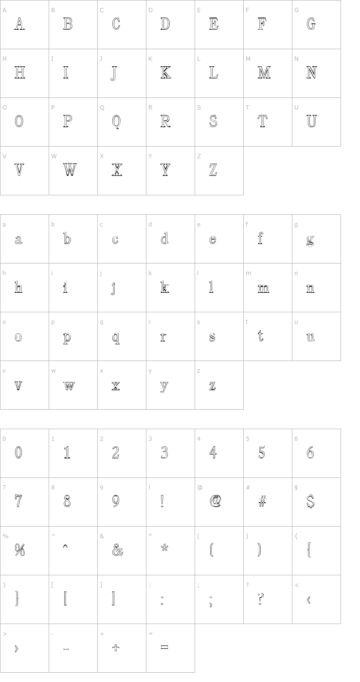 Character Map DanielBeckerOutline-ExtraLight Font