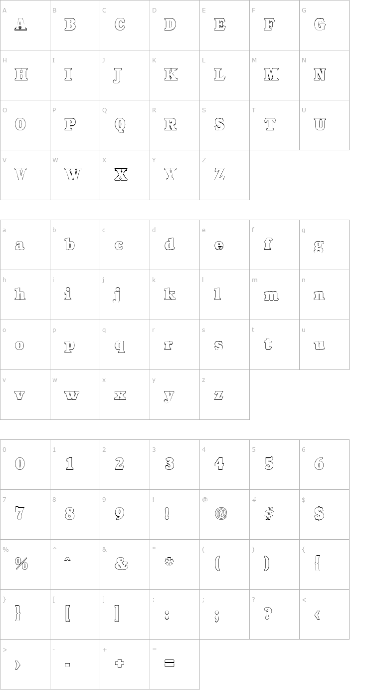 Character Map DanielBeckerOutline-Heavy Font