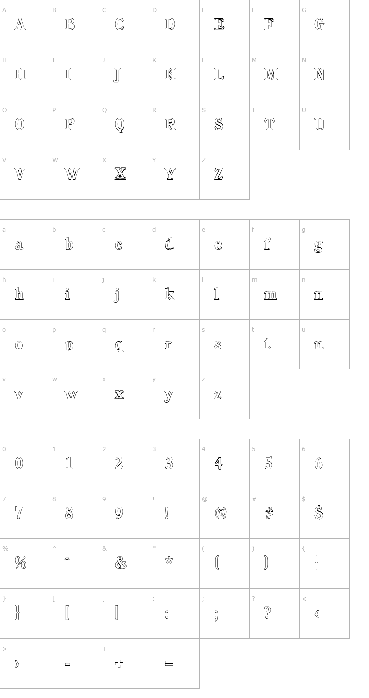 Character Map DanielBeckerOutline-Medium Font