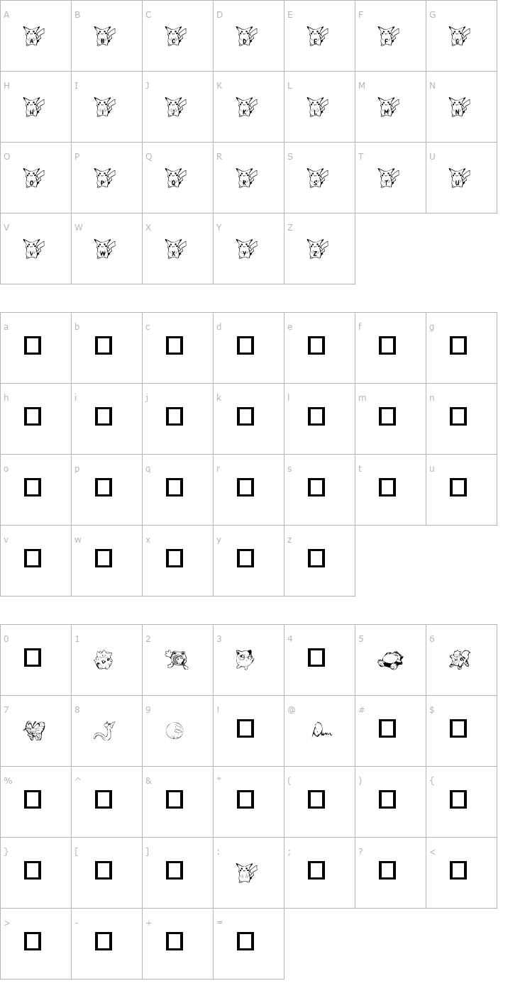 Character Map Dani's Pikachu Font