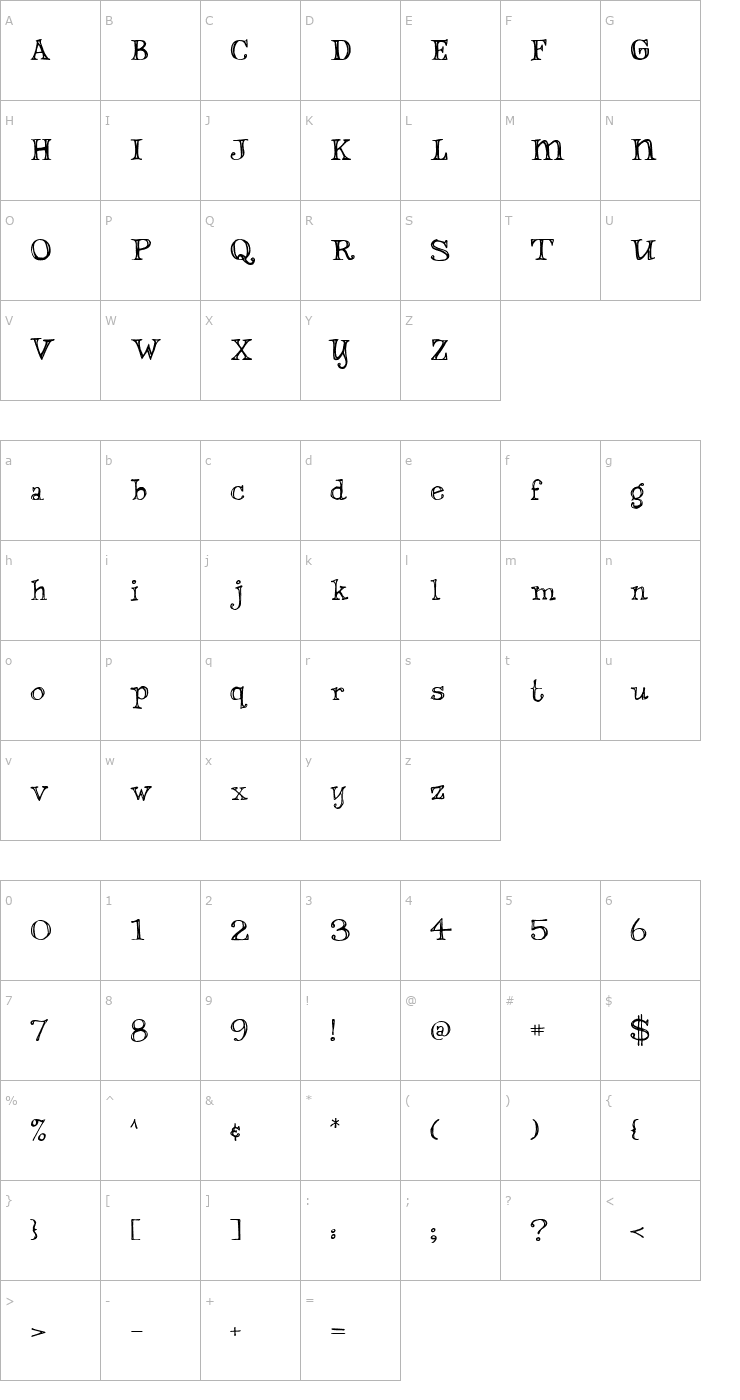 Character Map Dannette Outline Font