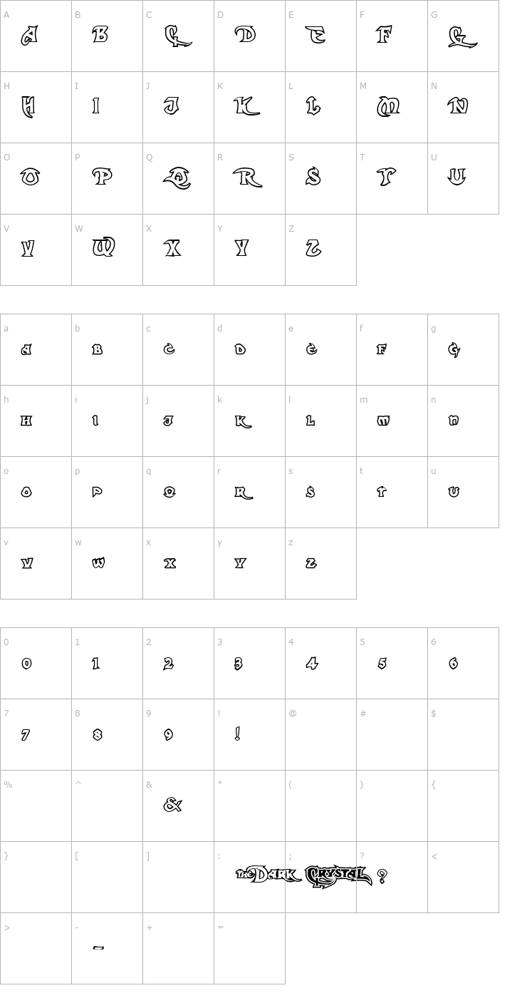 Character Map Dark Crystal Outline Font