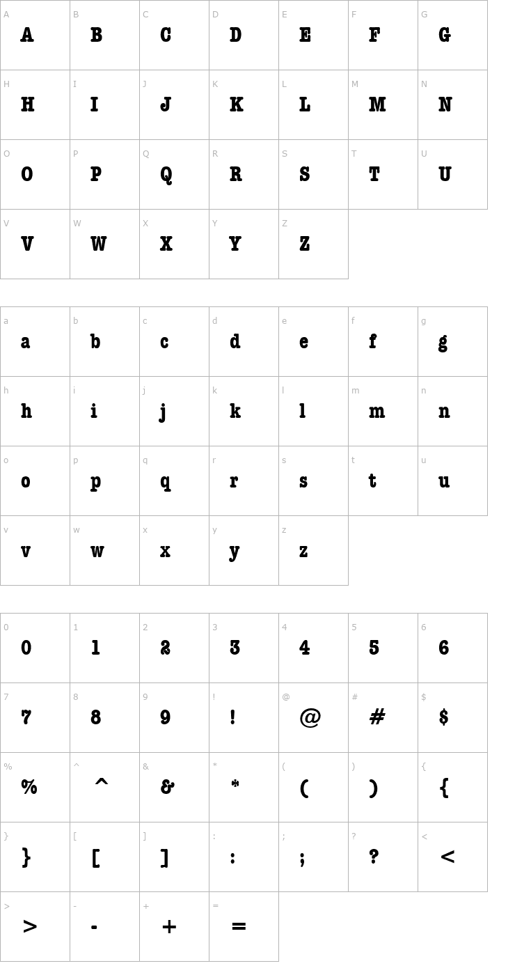 Character Map Dateline Condensed Bold Font