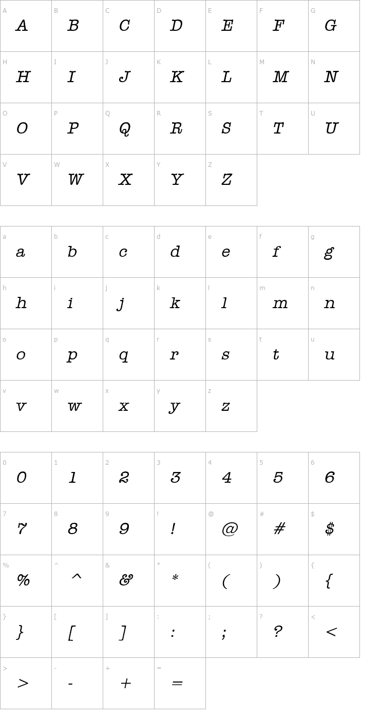 Character Map Dateline Italic Font