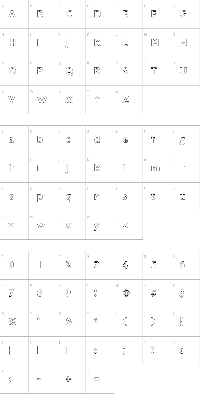 Character Map DavidBeckerOutline Bold Font