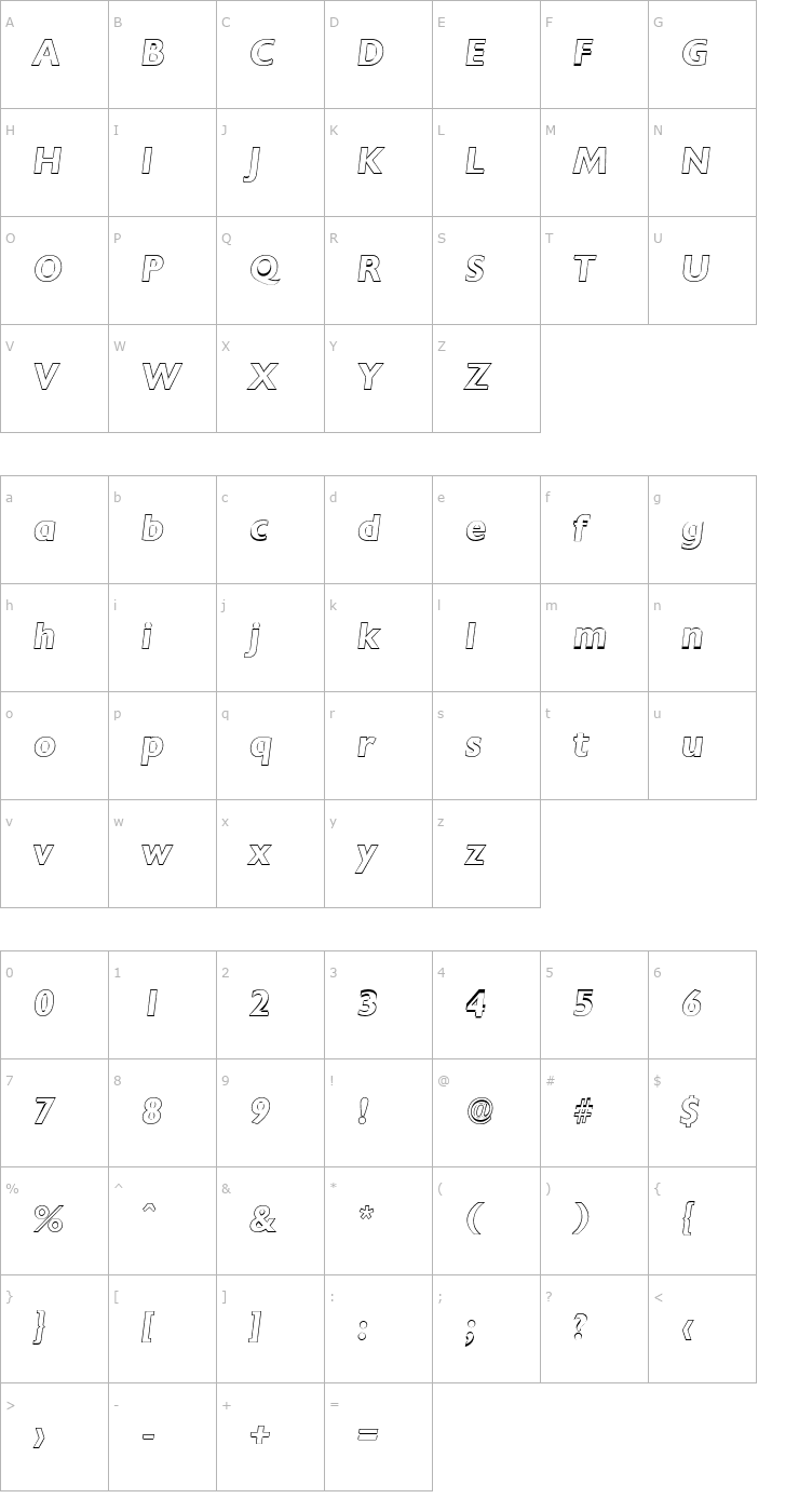 Character Map DavidBeckerOutline Bold Italic Font