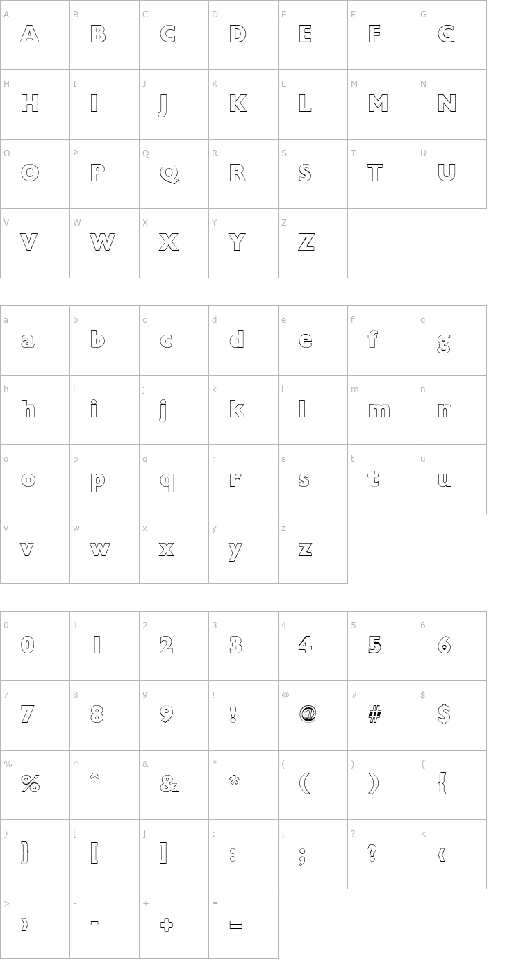 Character Map DavidBeckerOutline-ExtraBold Font