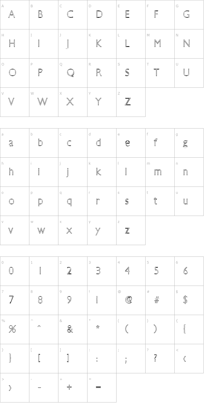 Character Map DavidBeckerOutline-ExtraLight Font