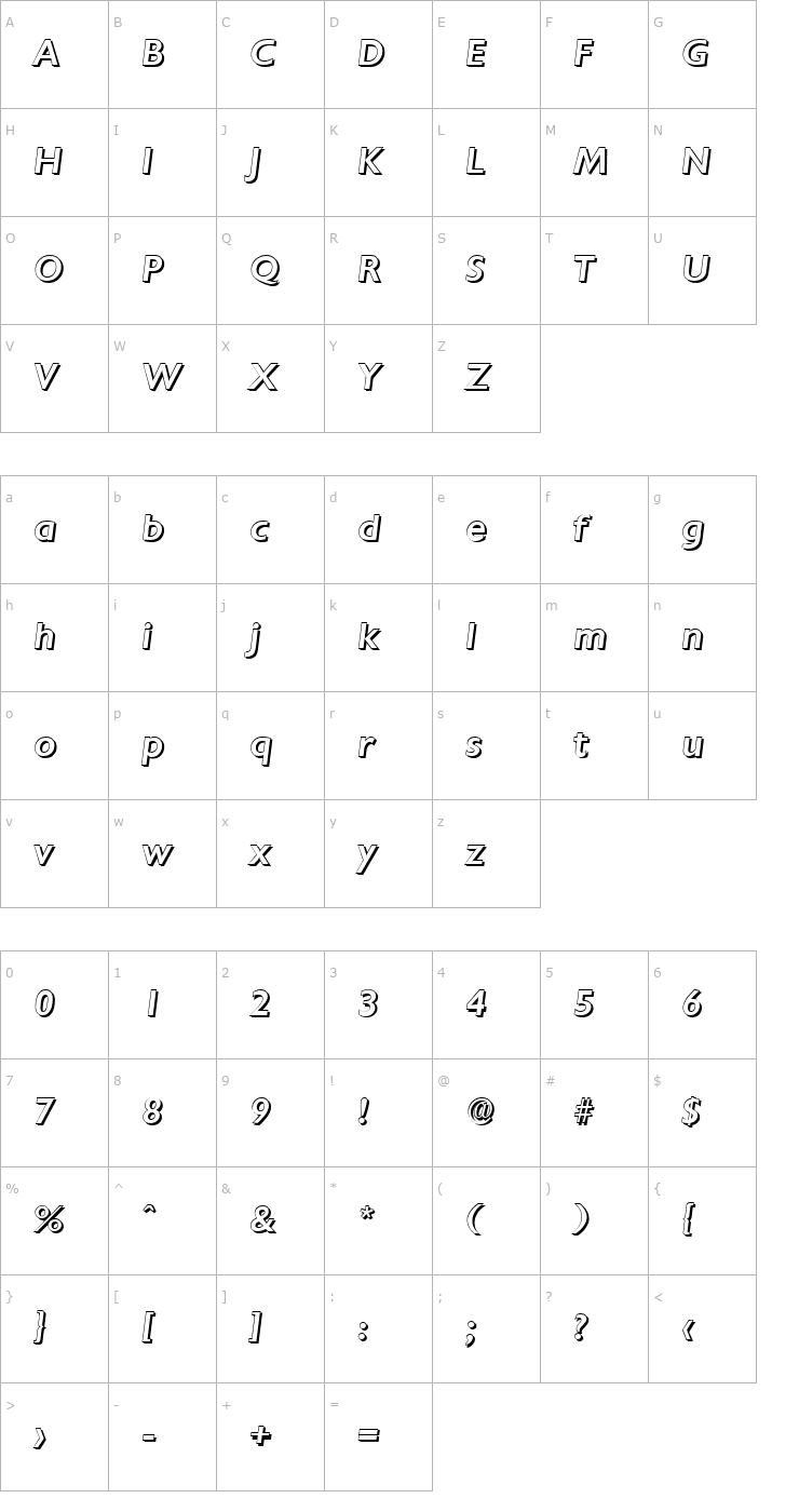 Character Map DavidBeckerShadow-Medium-Italic Font