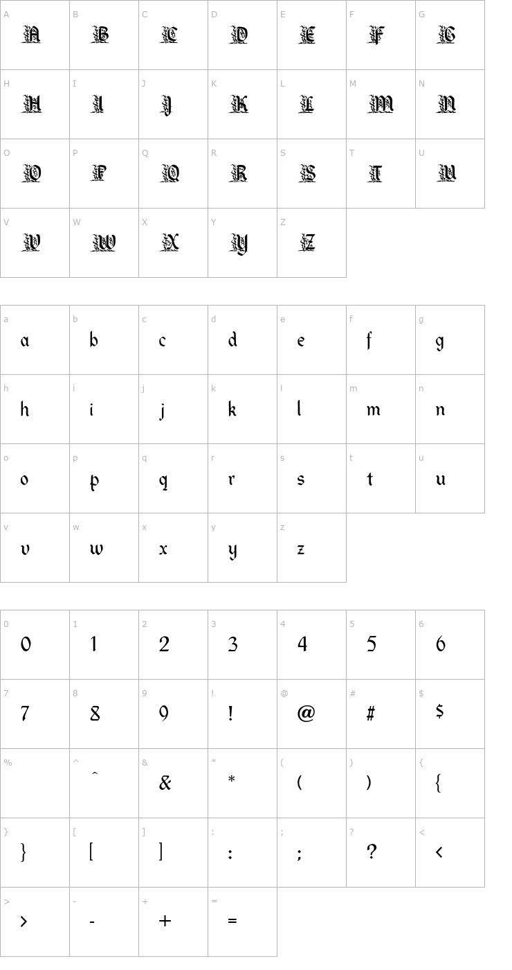 Character Map DavisFancy-Regular Font