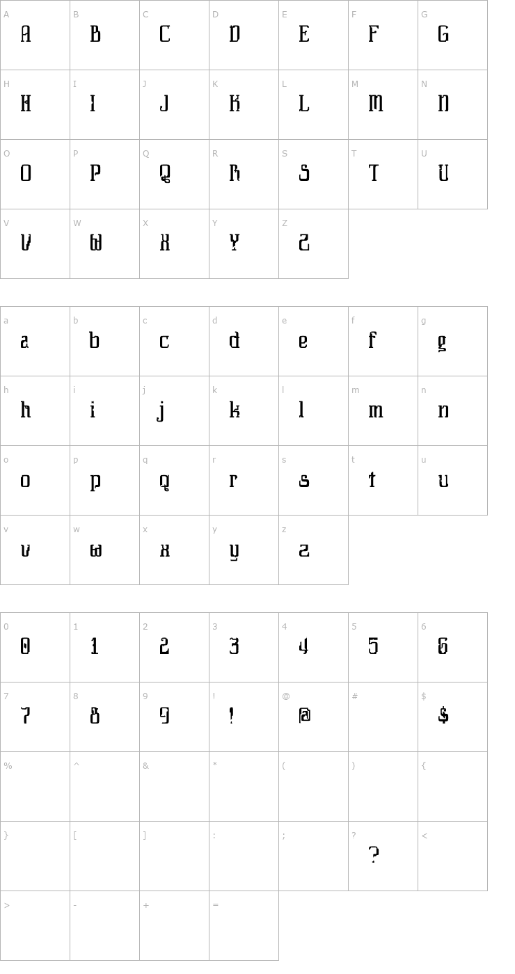 Character Map Daybreaker Font