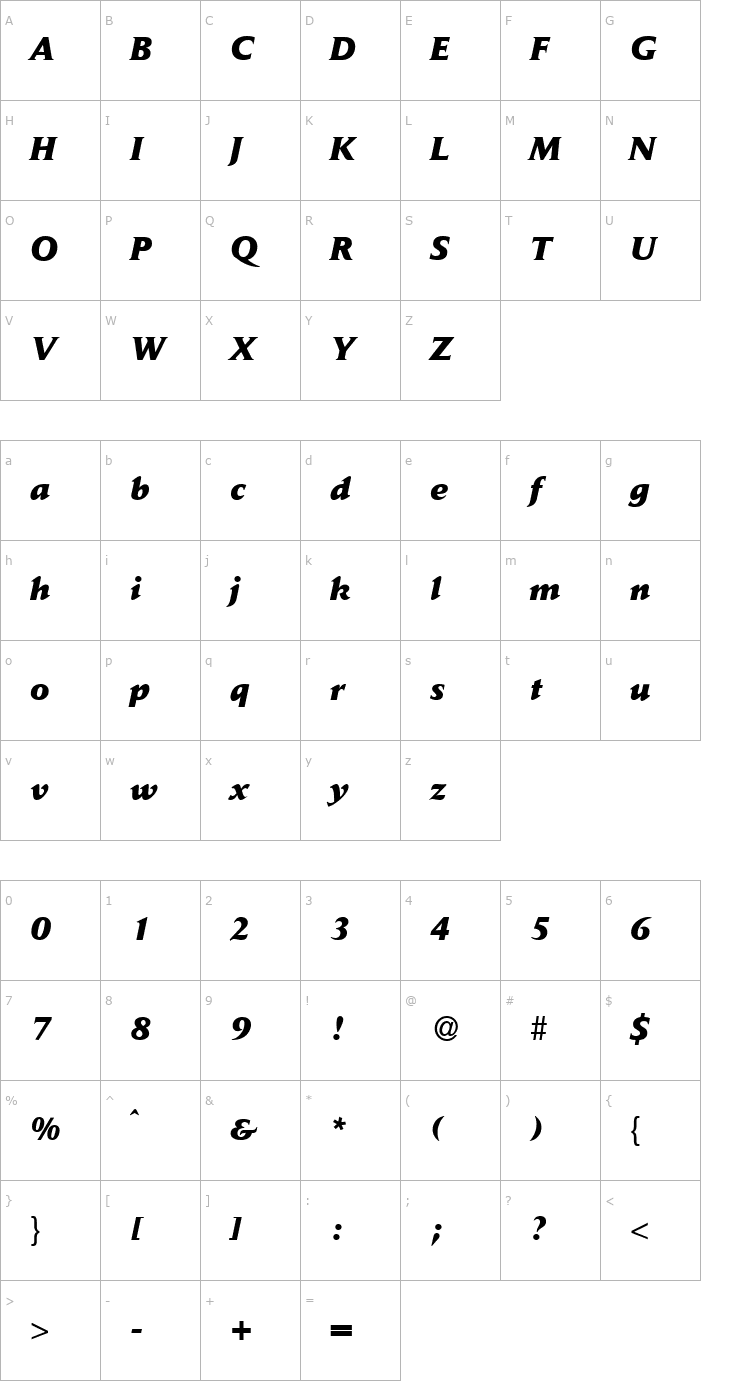 Character Map DaylightExtrabold-RegularItalic Font