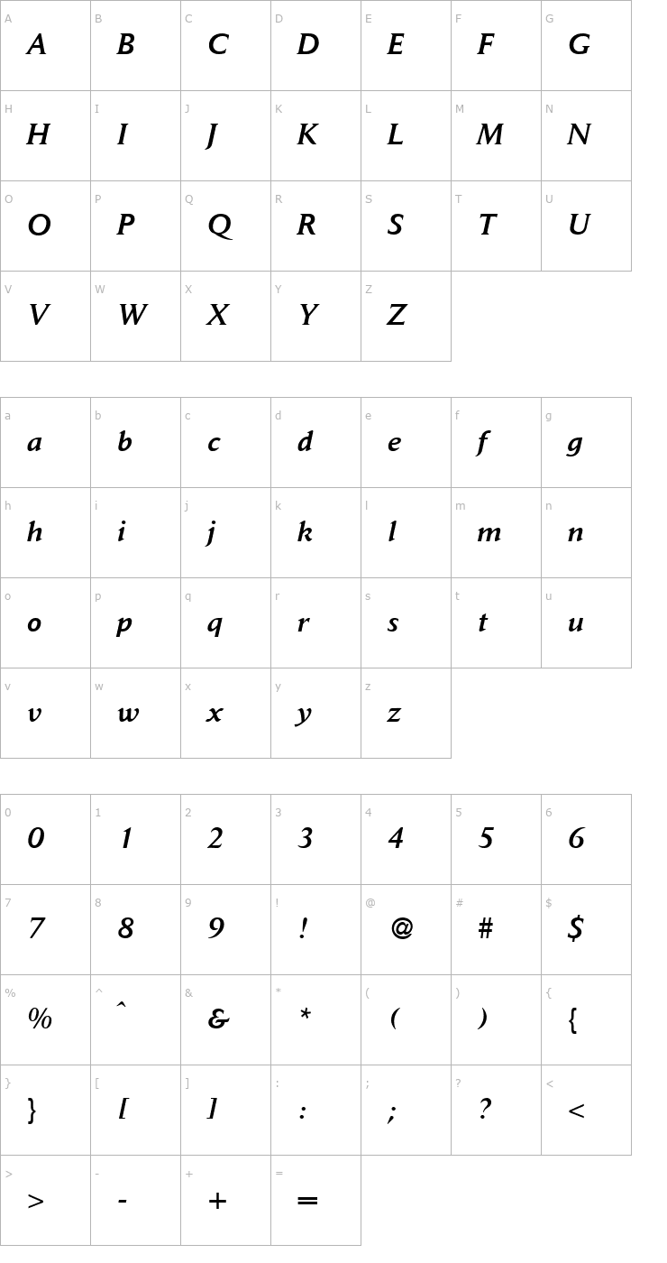 Character Map DaylightMedium-RegularItalic Font