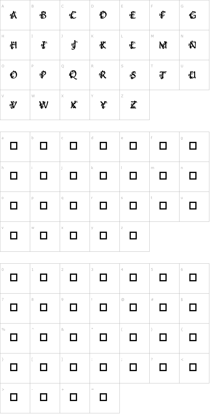 Character Map Deanna's Ivy Caps Font