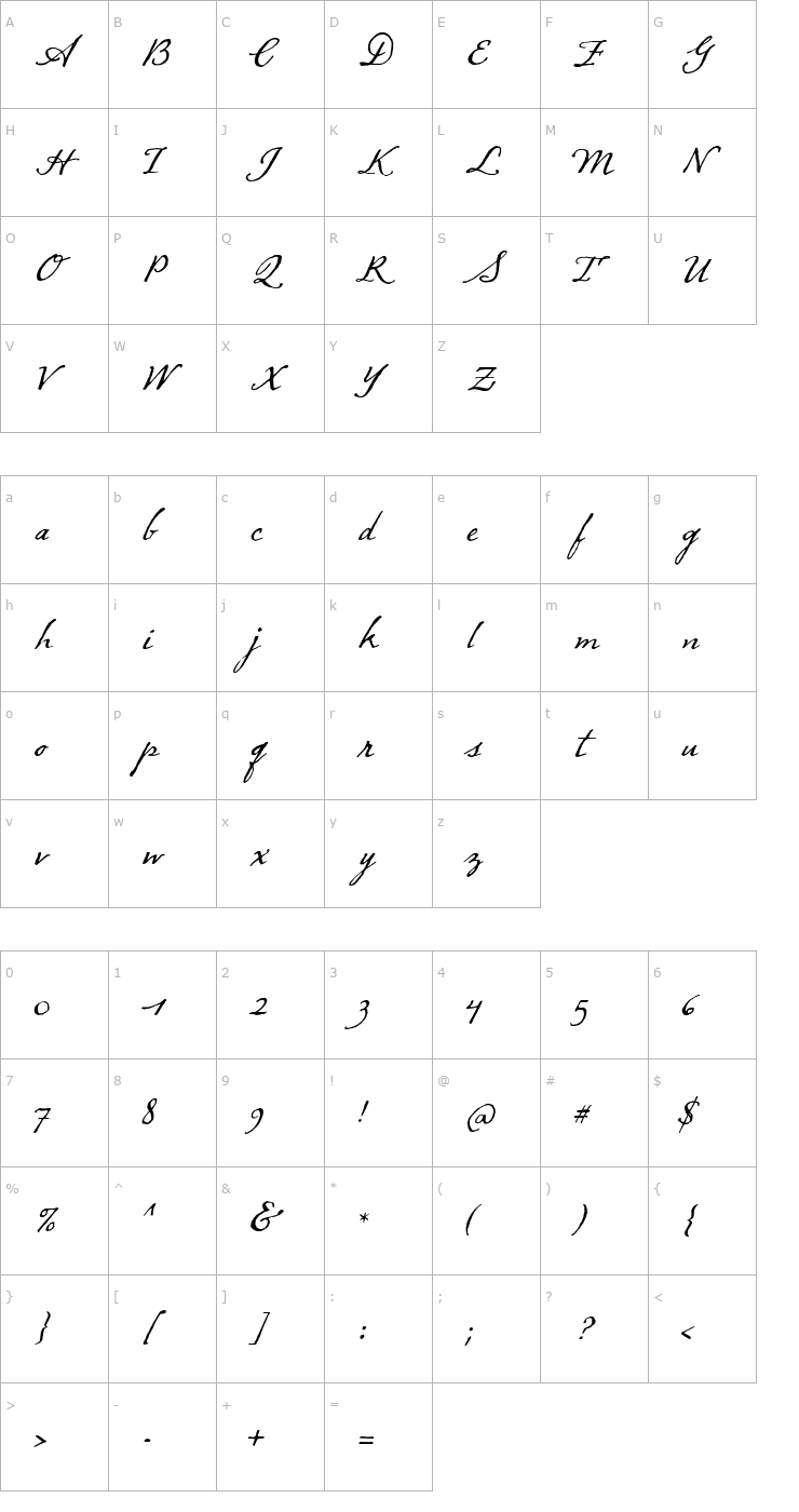 Character Map DearSarah-AltOne Font