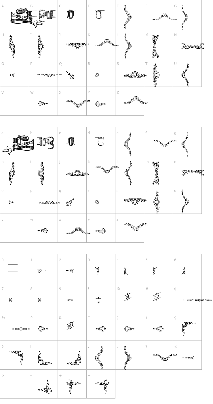 Character Map Deborah Extras/Ornaments Font