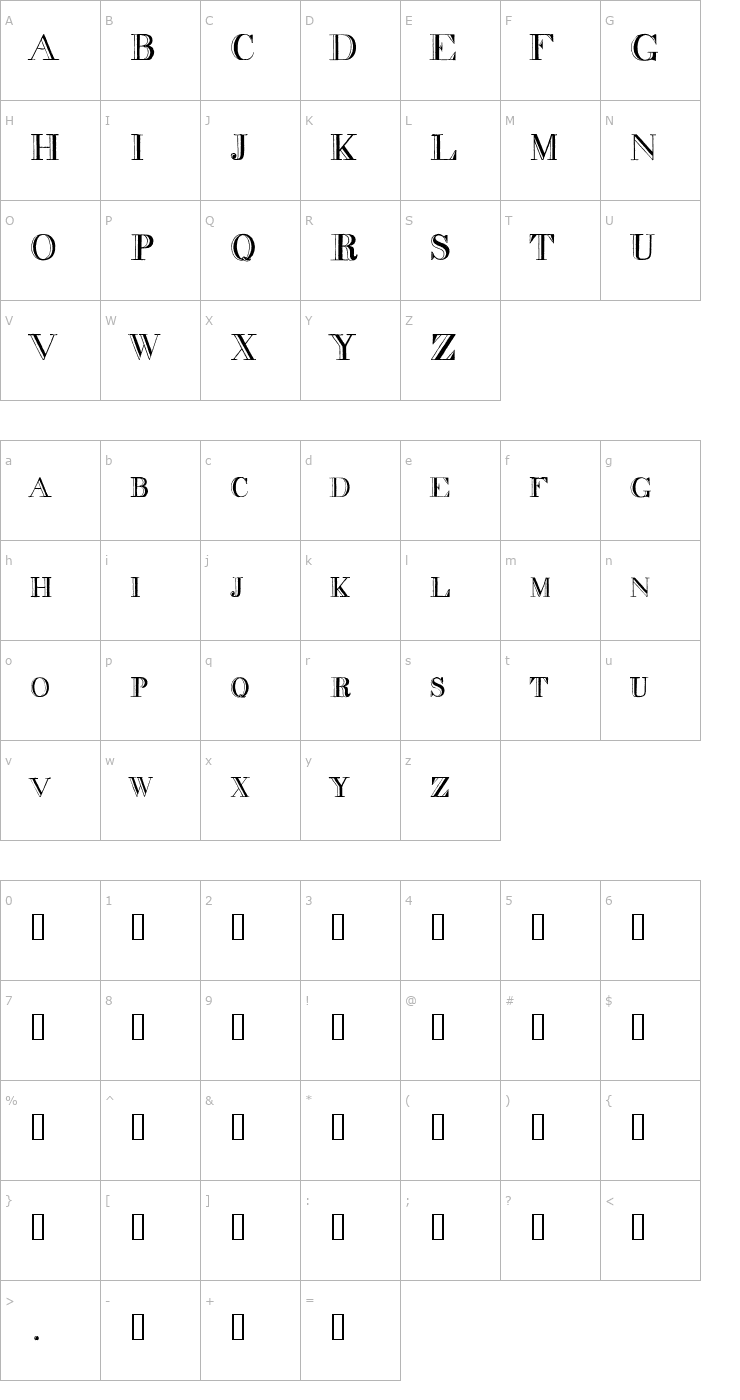 Character Map decadence condensed Font