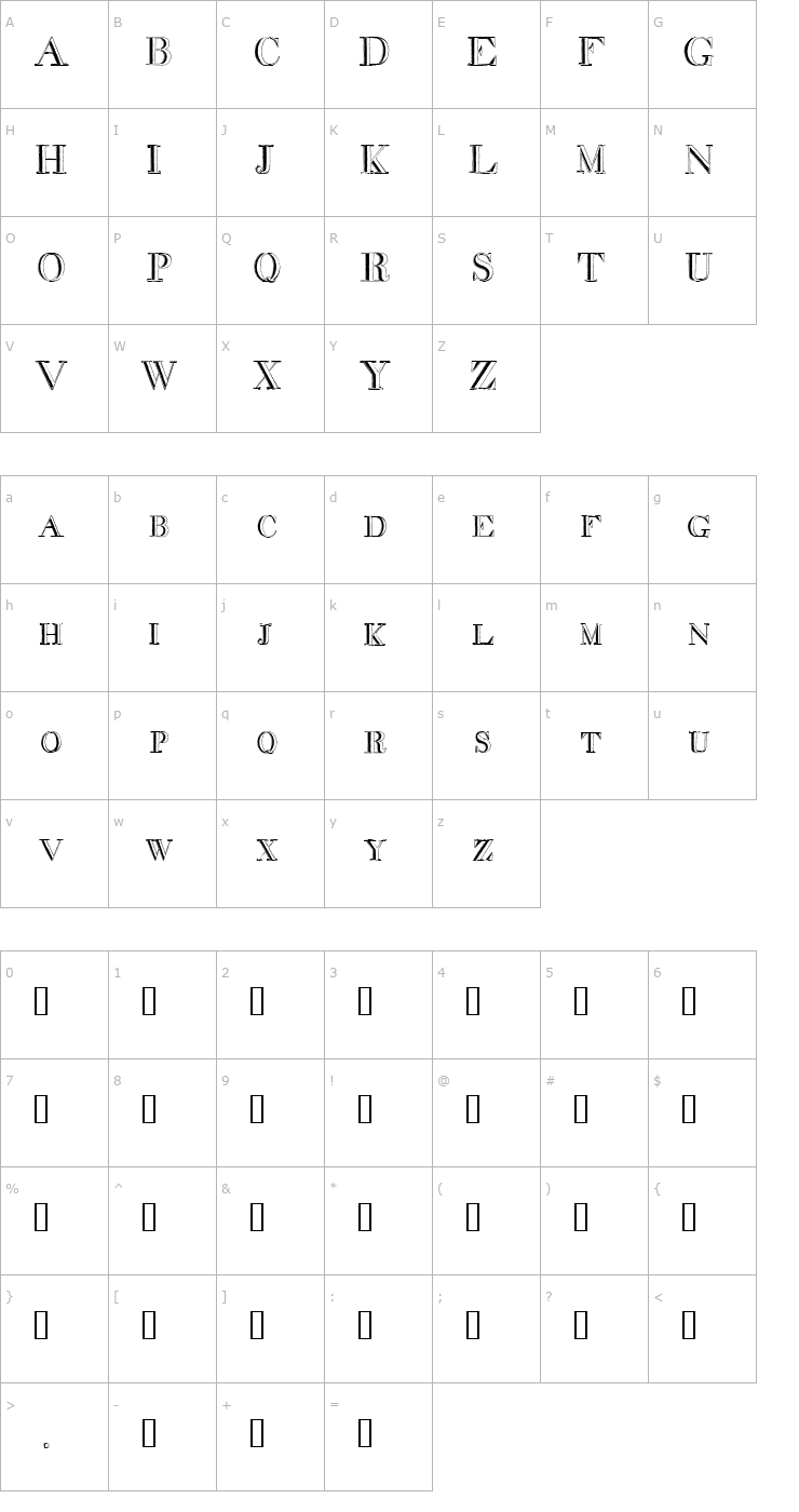 Character Map decadence in a different light Font