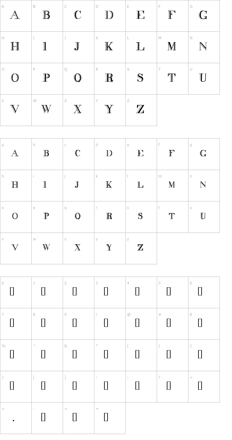 Character Map decadence without the diamonds Font