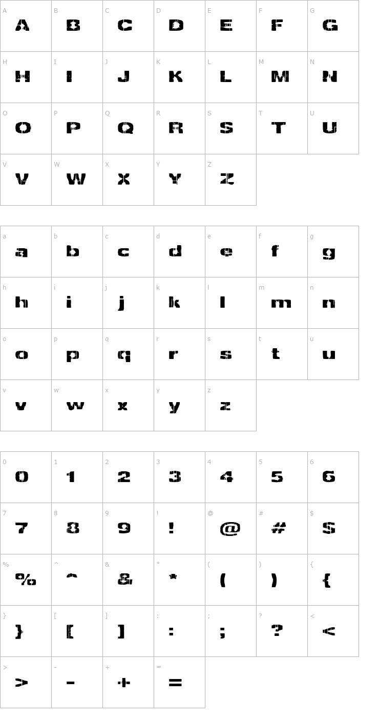 Character Map Decrepit (BRK) Font