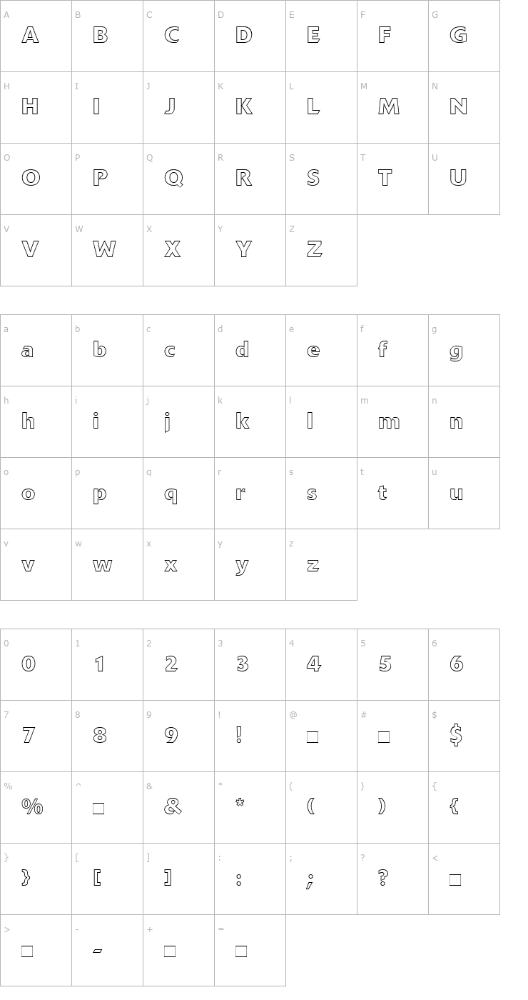 Character Map DeltaJaegerOutline Font