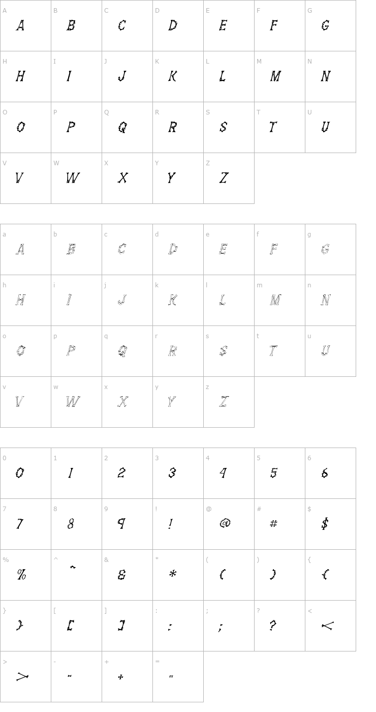 Character Map DemBones Italic Font