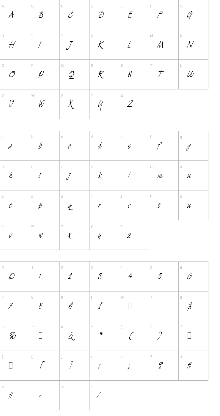 Character Map Demian LET Let Plain1.0 Font